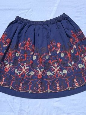 Peek Navy Skirt with Red and Cream Floral Embroidery Grl 12